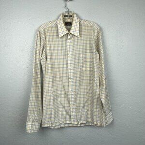 Vintage John Henry Men's Neutral Check Fitted Long Sleeve Button Up Shirt 15 1/2